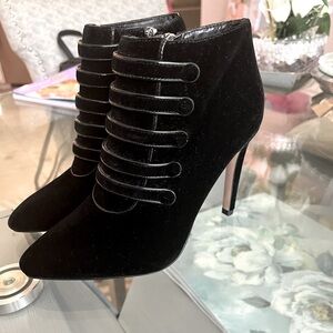 Neiman Marcus stiletto velvet ankle boots